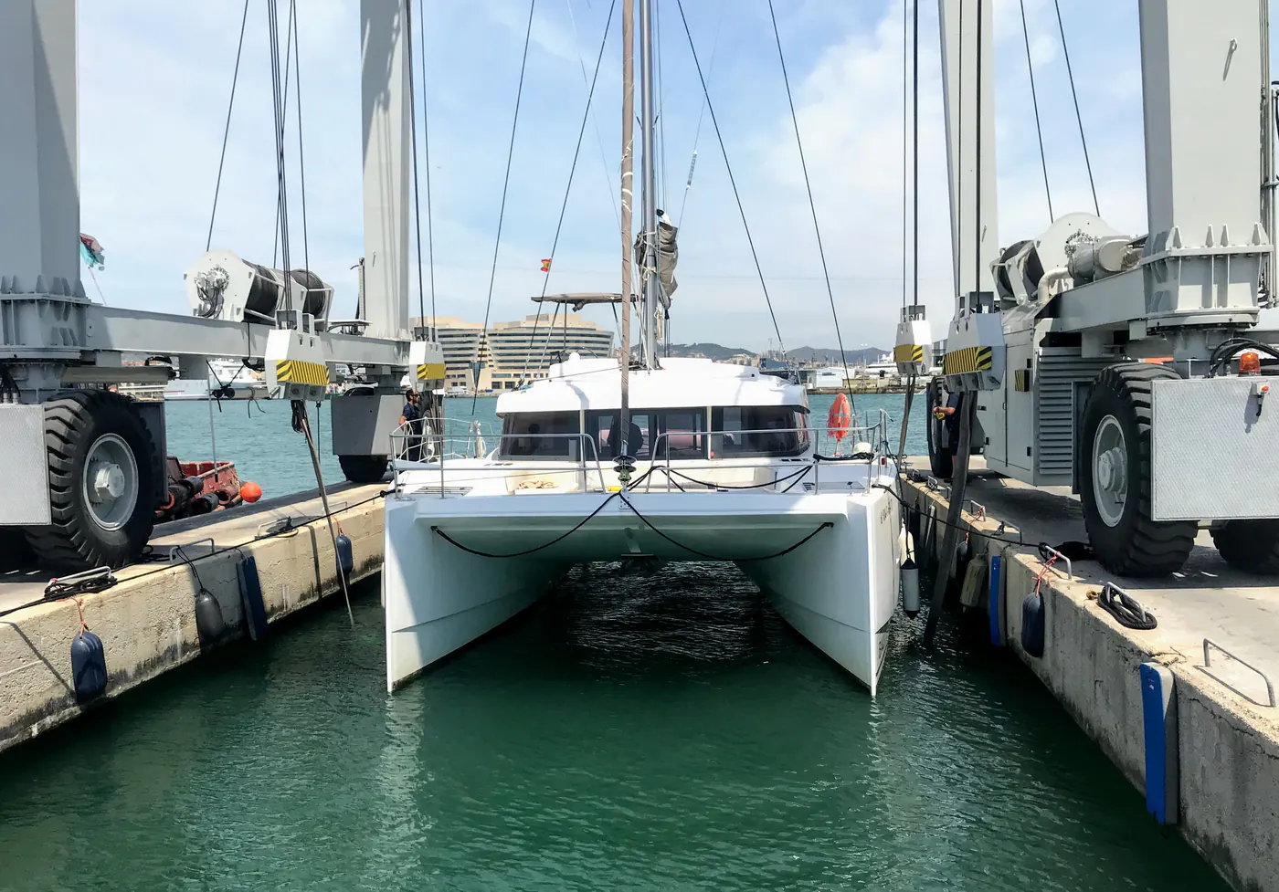 Catamaran during a technical port operation